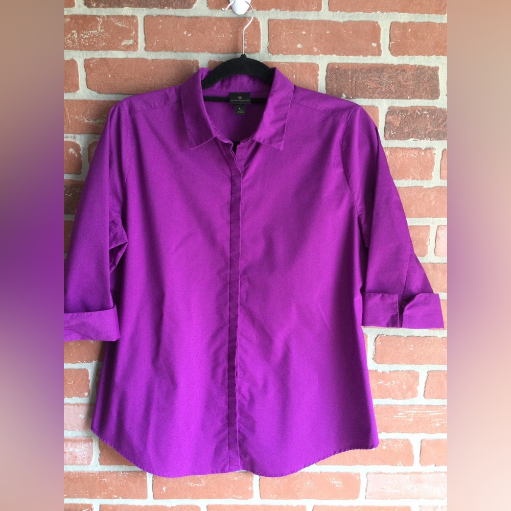 WORTHINGTON Womens 3/4 Sleeve Button Down Shirt